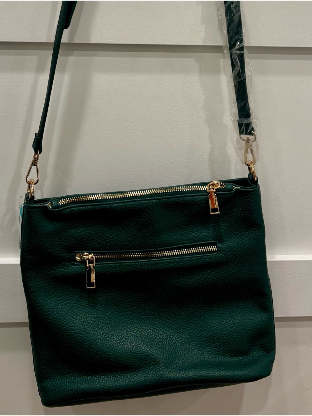 Moda Luxe Dark Green Crossbody Bag with Gold Hardware